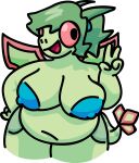  alpha_channel anthro areola big_breasts big_butt blue_nipples breasts butt female flygon generation_3_pokemon gesture green_body green_hair green_scales hair hi_res nintendo nipples nude obese obese_female open_mouth overweight overweight_female pokemon pokemon_(species) scales shedinjauser292 solo tail v_sign wings 