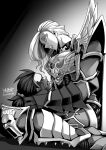  2girls crying crying_with_eyes_open death empty_eyes ferrus_manus fulgrim gauntlets genderswap genderswap_(mtf) highres holding_another&#039;s_head monochrome multiple_girls power_armor primarch ryuusei_(mark_ii) tears warhammer_40k 