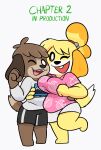  absurd_res animal_crossing anthro blouse bottomwear breasts brother canid canine canis clothing crushpepper digby_(animal_crossing) domestic_dog duo female hi_res incest_(lore) isabelle_(animal_crossing) male male/female mammal nintendo one_eye_closed shirt shorts sibling side_hug sister skirt smile topwear wink 