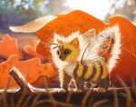  animal_focus antennae autumn_leaves backlighting blurry blurry_background cat creature eskiworks fusion insect_wings kitten no_humans on_tree original outdoors striped_fur tagme watermark wings 