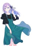  1girl blue_eyes blue_ribbon coffeekite fate/extra fate/extra_ccc fate_(series) frills hair_ribbon highres long_hair looking_at_viewer meltryllis_(fate) parted_lips purple_hair ribbon simple_background skirt solo white_background 