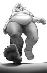  2022 5_toes anthro canid canine canis charmaine_(silverscarf) domestic_dog extreme_size_difference feet female foot_focus greyscale hi_res humanoid_feet imminent_stomp larger_female low-angle_view mammal micro monochrome overweight overweight_anthro overweight_female plantigrade silverscarf size_difference soles toes 