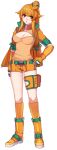  1girl boots breasts brown_eyes cleavage cleavage_cutout clothing_cutout dragonite fingerless_gloves full_body gloves hair_flaps hat katagiri_hachigou legs_apart medium_breasts orange_footwear orange_gloves orange_hair orange_headwear orange_shirt orange_shorts orange_socks personification pokemon shirt shorts simple_background socks solo standing white_background 