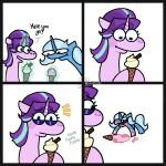  comic dessert dialogue eating english_text fallout_furret female feral food friendship_is_magic hasbro hi_res humor ice_cream ice_cream_cone my_little_pony nom_(sound_effect) starlight_glimmer_(mlp) text trixie_(mlp) worried 