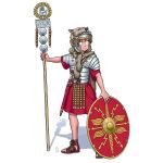  absurdres battle_standard gladius greco-roman_clothes highres looking_to_the_side ostwindprojekt pelt roman_armor roman_clothes roman_empire shield standard_bearer wolf_pelt 