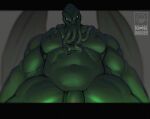  2023 cthulhu cthulhu_mythos digital_drawing_(artwork) digital_media_(artwork) flaccid genitals green_body h.p._lovecraft hi_res looking_at_viewer low-angle_view male musclegut muscular muscular_male nanadagger navel nipples penis simple_background solo tentacles wings 