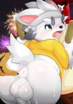  absurd_res anthro anus balls big_butt bottomless butt clothed clothing fur genitals hi_res male mammal type white_body white_fur 