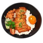  artist_name bowl chicken_(food) chives commentary dated egg_(food) english_commentary food food_focus fried_chicken from_above highres meikitefuka no_humans original parsley realistic rice sesame_seeds simple_background still_life tomato tomato_slice white_background 