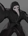  2023 absurd_res animal_mask beak_mask bulge clothed clothing euclid genital_outline gloves handwear hi_res hood humanoid kogito looking_at_viewer male mask not_furry penis_outline plague_doctor scp-049 scp_foundation solo white_eyes 
