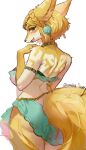 blonde_hair blue_eyes blush breasts canid canine clothed clothing collar ear_piercing ear_ring female fluffy fluffy_tail fox fur hair hi_res mammal multicolored_body multicolored_fur nintendo nonoka917 open_mouth piercing princess_zelda rear_view ring_piercing solo tail the_legend_of_zelda two_tone_body two_tone_fur 