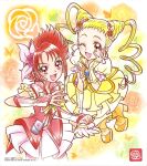  blonde_hair butterfly_brooch clenched_hand cure_lemonade cure_rouge drill_hair flower hair_flower hair_ornament hand_on_own_cheek hand_on_own_face highres kasugano_urara_(yes!_precure_5) long_hair magical_girl natsuki_rin official_art one_eye_closed pouch precure red_eyes red_hair short_hair skirt third-party_source twin_drills yellow_eyes yellow_footwear yellow_skirt yes!_precure_5 yes!_precure_5_gogo! 