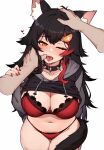  1boy 1girl animal_ear_fluff animal_ears black_hair blush breasts highres hololive large_breasts long_hair multicolored_hair ookami_mio pubic_hair pubic_hair_peek red_hair streaked_hair tail variant_set varniskarnis virtual_youtuber wolf_ears wolf_girl wolf_tail 
