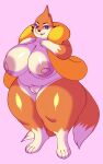 2020 2_tails 3_fingers 4_toes anthro areola big_breasts biped black_nose blue_eyes breasts curvy_figure feet female fingers floatzel fur generation_4_pokemon genitals hand_on_breast hi_res huge_breasts looking_at_viewer multi_tail navel nintendo nipples nude open_mouth orange_body orange_fur orange_tail pink_areola pink_background pink_nipples pokemon pokemon_(species) pussy satanickpaws simple_background slightly_chubby solo standing tail teeth toes voluptuous voluptuous_female 
