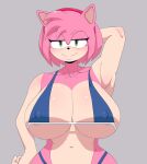  amy_rose anthro bedroom_eyes big_breasts bikini bikini_top blue_bikini blue_clothing blue_swimwear breasts clothing erect_nipples eulipotyphlan female hand_behind_head hedgehog hi_res mammal mrchielart narrowed_eyes navel nipple_outline nipples seductive sega sling_bikini smile solo sonic_the_hedgehog_(series) swimwear young 