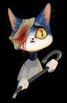  2012 anthro bandage bandaged_eye black_background blood blood_on_bandage blood_on_clothing blood_on_eye blood_on_face blue_body blue_fur bodily_fluids clothed clothing crowbar cuppacats digital_media_(artwork) digital_painting_(artwork) domestic_cat fangs felid feline felis fur holding_crowbar holding_object holding_tool inner_ear_fluff male mammal nervous open_mouth pupils ruby_quest shirt simple_background slit_pupils solo t-shirt teeth tom_(rq) tools topwear tuft whiskers white_body white_fur yellow_eyes 