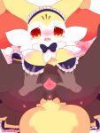 3:4 anthro anus areola black_body blush braixen breasts disembodied_hand duo female generation_6_pokemon genitals hi_res looking_at_viewer medium_breasts misumasu nintendo nipples pink_areola pink_nipples pink_pussy pokemon pokemon_(species) pussy red_eyes spread_legs spread_pussy spreading sumichisuu yellow_body 