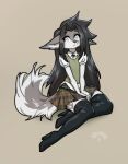  2023 ambiguous_gender anthro black_hair canid canine canis clothed clothing digital_media_(artwork) dragonfu eyebrows eyelashes hair hi_res mammal simple_background sitting solo wolf 