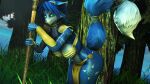  16:9 2022 3d_(artwork) anthro bent_over blue_body blue_fur blue_hair bottomwear breasts bubble_butt butt canid canine cleavage clothed clothing detailed_background digital_media_(artwork) female fingers fluffy fluffy_tail forest fox fur hair hi_res krystal leaning leaning_forward loincloth long_tail looking_at_viewer mammal multicolored_body multicolored_fur nintendo outside plant short_hair smile solo source_filmmaker staff star_fox tail teal_eyes thick_thighs topwear tree tribal tribal_clothing tube_top two_tone_body two_tone_fur viper-desires white_body white_fur wide_hips widescreen 