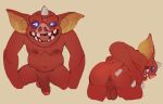  anthro anus balls belly bent_over blin_(tloz) blue_eyes bokoblin butt dark_n_swampy flaccid foreskin genitals hi_res horn male navel nintendo nipples nude penis presenting presenting_anus red_body slightly_chubby solo the_legend_of_zelda 