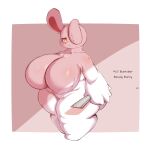  2spot_studio anthro big_breasts bloody_bunny bloody_bunny_(series) breasts female hi_res holding_knife holding_object huge_breasts knife lagomorph leporid lightmizano mammal one_ear_up one_eye_obstructed rabbit red_eyes slightly_chubby solo text thick_thighs white_body 