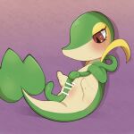  1:1 anthro biped blush brown_eyes censor_bar eyelashes female generation_5_pokemon genitals green_body hi_res himimi masturbation nintendo pokemon pokemon_(species) pussy semi-anthro snivy solo vaginal vaginal_masturbation yellow_body 