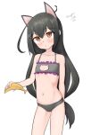  1girl absurdres animal_ears arm_behind_back banana black_hair bra brown_eyes cat_cutout cat_ears cat_lingerie cleavage_cutout clothing_cutout feet_out_of_frame flat_chest food frilled_bra frills fruit grey_bra grey_panties hatsushimo_(kancolle) highres kantai_collection long_hair low-tied_long_hair maru_(marg0613) meme_attire one-hour_drawing_challenge panties solo underwear underwear_only 