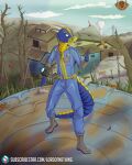  anthro bethesda_softworks boots car cigarette claws clothing dead_tree dragon fallout footwear grass gun handgun hi_res jumpsuit leaf leaves_on_ground lordofnothin1 male pistol plant power_lines ranged_weapon rock rust solo tin_can tree vault vault_dwellers_(fallout) vehicle water_tower weapon 