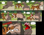  absurd_res anthro bengal_tiger big_butt butt butt_biting butthurt common_hippopotamus detailed_background disney dreamworks duo english_text felid female feral gloria_the_hippopotamus hi_res hippopotamid madagascar_(series) male male/female mammal open_mouth pain pantherine pariahexilewrath screaming shere_khan tail tail_grab text the_jungle_book tiger 