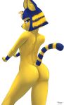  absurd_res animal_crossing ankha_(animal_crossing) anthro big_butt blue_eyes blue_hair breasts butt digital_media_(artwork) felid feline female ferrn fur hair hi_res looking_at_viewer mammal nintendo nude pantherine simple_background solo tail white_background yellow_body yellow_fur 