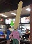  3boys absurdly_long_hair angrymobroomm big_guy_ordering_at_mcdonalds_(meme) black_hair blonde_hair collared_shirt feet_out_of_frame from_behind hanazawa_teruki kageyama_shigeo long_hair male_focus manager meme mob_psycho_100 multiple_boys pants photo_background pink_sweater shirt short_hair sweater tall_hair very_long_hair 