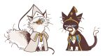  alternate_species ambiguous_gender blue_eyes clothing dipstick_tail domestic_cat duo felid feline felis feral fur hat headgear headwear kamome_shirahama mammal markings olruggio_(witch_hat_atelier) qifrey_(witch_hat_atelier) simple_background tail tail_markings whiskers white_background witch_hat_atelier 