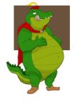  2011 anthro belly big_belly cansonzard cape captain_crocodile clothing crocodilian disney fangs footwear half-closed_eyes hand_on_stomach hat headgear headwear licking licking_lips male mostly_nude mouth_closed narrowed_eyes navel overweight overweight_anthro overweight_male reptile robin_hood_(disney) scales scalie shoes smile solo standing teeth tongue tongue_out vore 