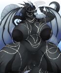 anthro bead_jewelry beads belly big_belly big_breasts big_butt big_tail black_body black_hair black_nipples black_scales blue_eyes blue_horn blue_pussy blue_tongue breasts butt dragon female gem genitals hair hi_res horn huge_breasts huge_butt huge_thighs jewelry kneeling looking_at_viewer mature_female necklace nipples open_mouth pearl_(gem) pearl_necklace pussy scales smoke smoke_from_nose solo spread_legs spreading tail thick_tail thick_thighs tongue wings xenochelle 