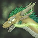  dragon feathers green_eyes hi_res horn open_mouth scales simple_background solo symrea yellow_body 