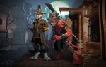  absurd_res anthro armor canid canine canis clothing duo ewademar hat headgear headwear hi_res imp male mammal night video_game_reference warhammer_(franchise) warhammer_40000 wolf 