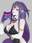  arm_under_breasts breasts cleavage elbow_gloves forehead_jewel gloves hair_ornament heterochromia high_collar large_breasts league_of_legends pd_(pdpdlv1) pointy_ears purple_hair purple_lips waist_cutout zoe_(league_of_legends) 