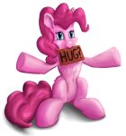  alpha_channel callichrome earth_pony equid equine female feral fluffy friendship_is_magic hasbro hi_res horse looking_at_viewer mammal my_little_pony navel pinkie_pie_(mlp) pony sign simple_background sitting solo standing_on_hind_legs tail transparent_background 