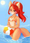  absurd_res anthro beach bikini breasts canid canine clothing female fox hair hi_res light mammal mostly_nude peachikeen red_hair seaside solo summer sunlight swimwear 