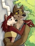  2023 5_fingers anthro anthro_on_anthro anthrofied balto balto_(film) black_nose breasts brown_body brown_eyes brown_fur canid canine canis claws clothing domestic_dog duo embrace fangs female finger_claws fingers fur gilgames green_eyes hug humanoid_hands husky hybrid jenna_(balto) male male/female mammal multicolored_body multicolored_fur nordic_sled_dog open_mouth open_smile red_body red_fur shirt smile spitz tank_top teeth tongue topwear two_tone_body two_tone_fur universal_studios white_body white_fur wolf wolfdog yellow_sclera 