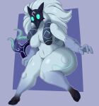  absurd_res anthro big_butt bovid breasts butt caprine coffee_demon female fur hi_res hooves kindred_(lol) lamb_(lol) league_of_legends mammal mane mask riot_games sheep simple_background slightly_chubby solo white_body white_fur 