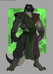  anthro barefoot biceps bottomwear clothing durzzart feet green_body hi_res male mask mortal_kombat muscular muscular_anthro muscular_male ninja pants pecs reptile_(mortal_kombat) scalie solo warrior yellow_eyes 