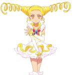  1girl blonde_hair butterfly_brooch butterfly_earrings choker commentary cure_lemonade detached_sleeves dress drill_hair earrings expressionless eyelashes fpminnie1 highres jewelry kasugano_urara_(yes!_precure_5) long_hair looking_at_viewer magical_girl precure simple_background sketch solo standing symbol-only_commentary twin_drills white_background white_dress yellow_choker yellow_eyes yes!_precure_5 
