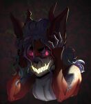  absurd_res anthro canid canine canis crazy_eyes gore hi_res horn horror_(expression) horror_(theme) insane male male/male mammal neon neon_lights polarisart scary scary_face scary_monster scary_smile smile smiley_face solo wolf 