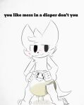  anthro blush bodily_fluids boy_kisser_(meme) clothed clothing diaper diaper_fetish diaper_only diaper_use digital_media_(artwork) domestic_cat english_text feces felid feline felis full_diaper fur genital_fluids hair hi_res male mammal meme messy_diaper scat silly_cat_(mauzymice) simple_background smile soiled soiled_diaper soiling solo starzx_astro56 tail text topless urine wearing_diaper wet_diaper wetting white_background white_body white_fur 