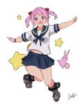  1girl absurdres full_body highres inica kantai_collection pink_eyes pink_hair rabbit sailor_collar sazanami_(kancolle) school_uniform short_hair short_twintails star_(sky) twintails 