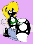  blonde_hair bottomwear brush clothing denim denim_clothing female fur hair jeans low_res mammal mephitid pants skunk spots spotted_body spotted_fur tabbiewolf thoe_(tabbiewolf) 