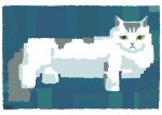  absurdres blue_background border cat commentary green_eyes highres katakai no_humans original pixelated white_border 