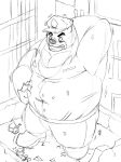  2023 anthro bear belly big_belly biped bottomwear brok_(character) brok_the_investigator clothing duo hat headgear headwear hi_res kemono macro male mammal outside overweight overweight_male pants r.j._(brok_the_investigator) shirt skydon topwear 