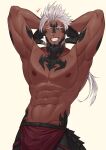  abs animal_humanoid areola au_ra eyebrows final_fantasy hair hands_behind_head hi_res horn horned_humanoid humanoid male muscular muscular_humanoid muscular_male nipples one_eye_closed pecs scalie scalie_humanoid smile solo square_enix tail tailed_humanoid toumator18 