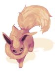  :&lt; absurdres animal_focus blonde_hair brown_eyes closed_mouth commentary_request flareon fluffy from_above full_body highres katamuki looking_at_viewer neck_fur no_humans partial_commentary pokemon pokemon_(creature) short_hair simple_background solo standing white_background 